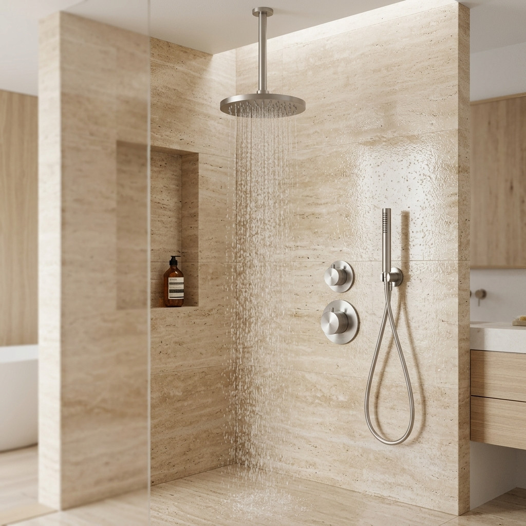 Aquanello Eterna Stainless Steel Concealed Thermostatic Shower Set with 20 cm Ceiling Arm Rain Showerhead and Handheld Showerhead ET-S-SET4-1-02